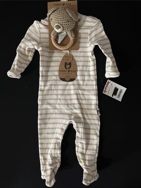 Organic Cream & Taupe Striped Baby One-Piece